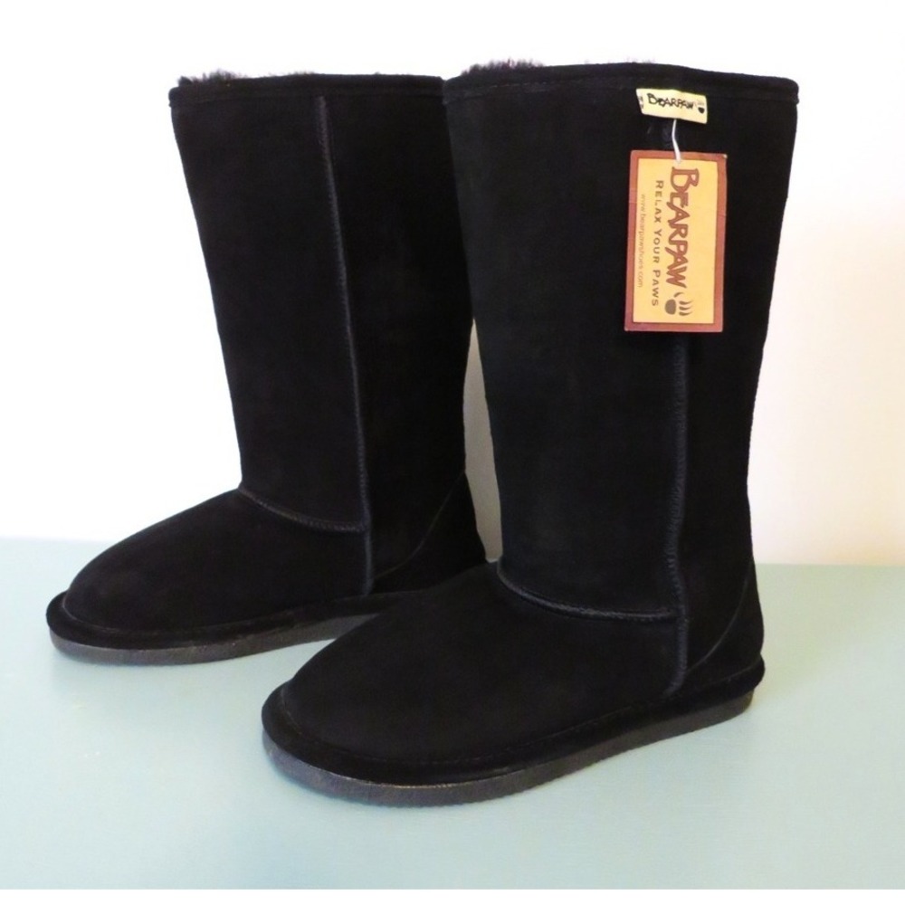 NWT BearPaw Tall Emma Classic Winter Slip-On Boots Black Suede Size 6‎